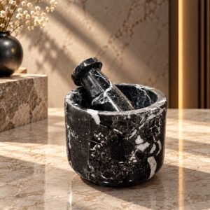 Mortar & Pestle Black Zebra Stone