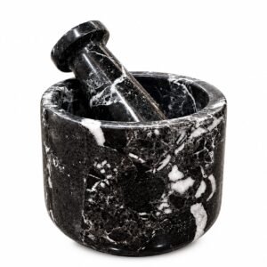 Mortar & Pestle Black Zebra Stone