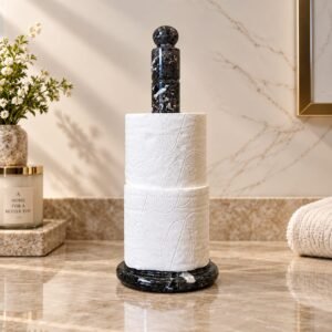 Kitchen Roll Holder Black Zebra Stone
